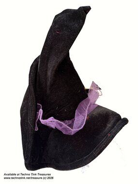 Witch: Black velvet witch hat purple tull and silver buckle